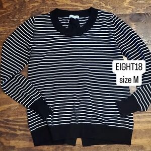 Women's Striped Crew Neck Sweater - Black and White